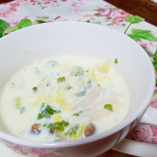 白菜としめじの豆乳スープ